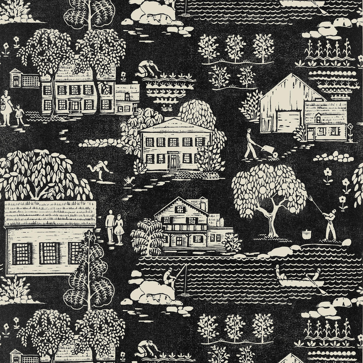 Anna French Farmingdale Black Wallpaper