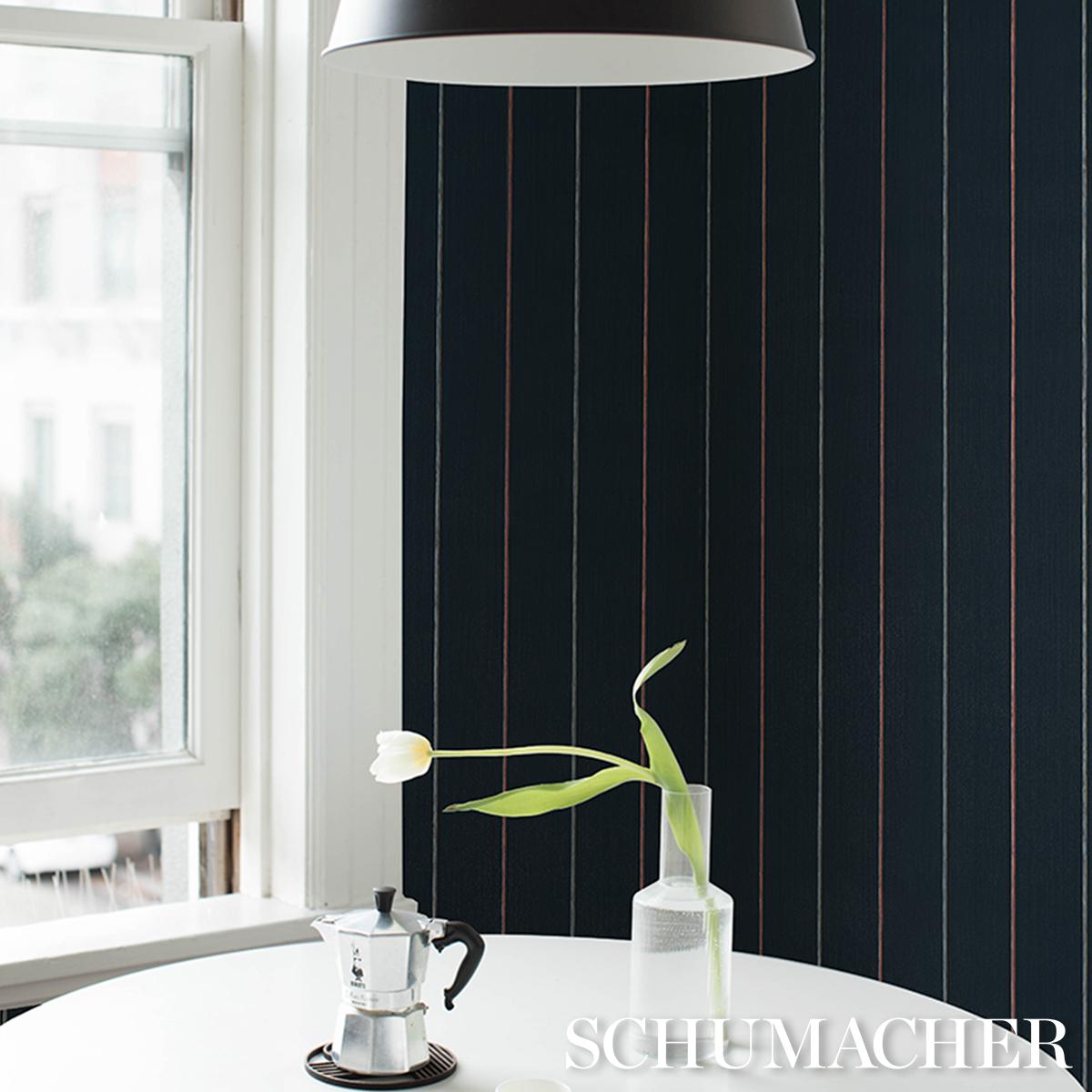 Schumacher Backdrop X Schumacher Draper Stripe Surf Camp Wallpaper