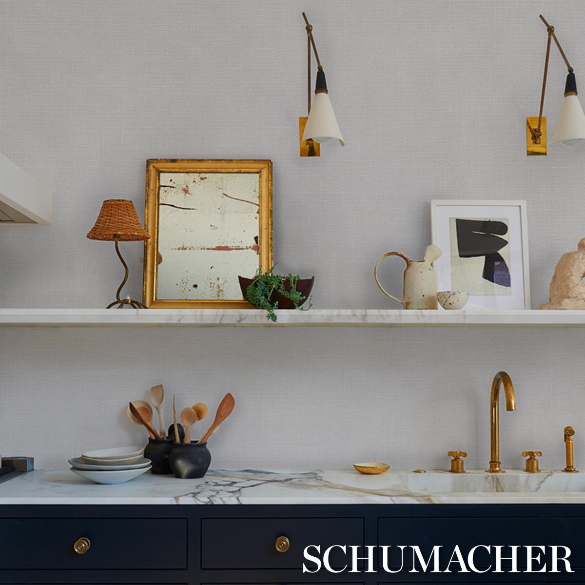 Schumacher Linen Gesso Vinyl Ivory Wallpaper
