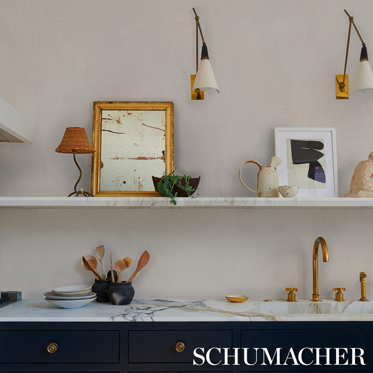 Schumacher Linen Gesso Vinyl Oat Wallpaper