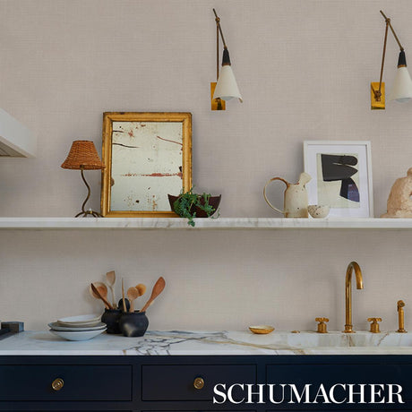 Schumacher Linen Gesso Vinyl Sand Wallpaper