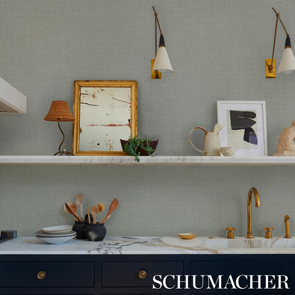 Schumacher Linen Gesso Vinyl Leaf Wallpaper
