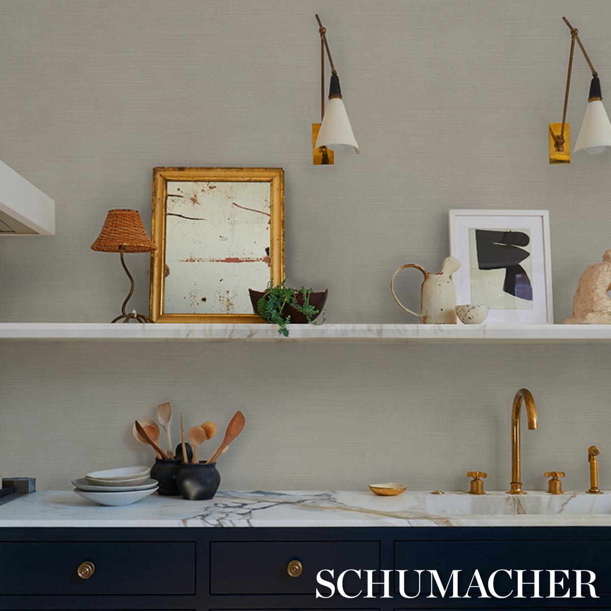 Schumacher Abaca Fine Weave Vinyl Limestone Wallpaper