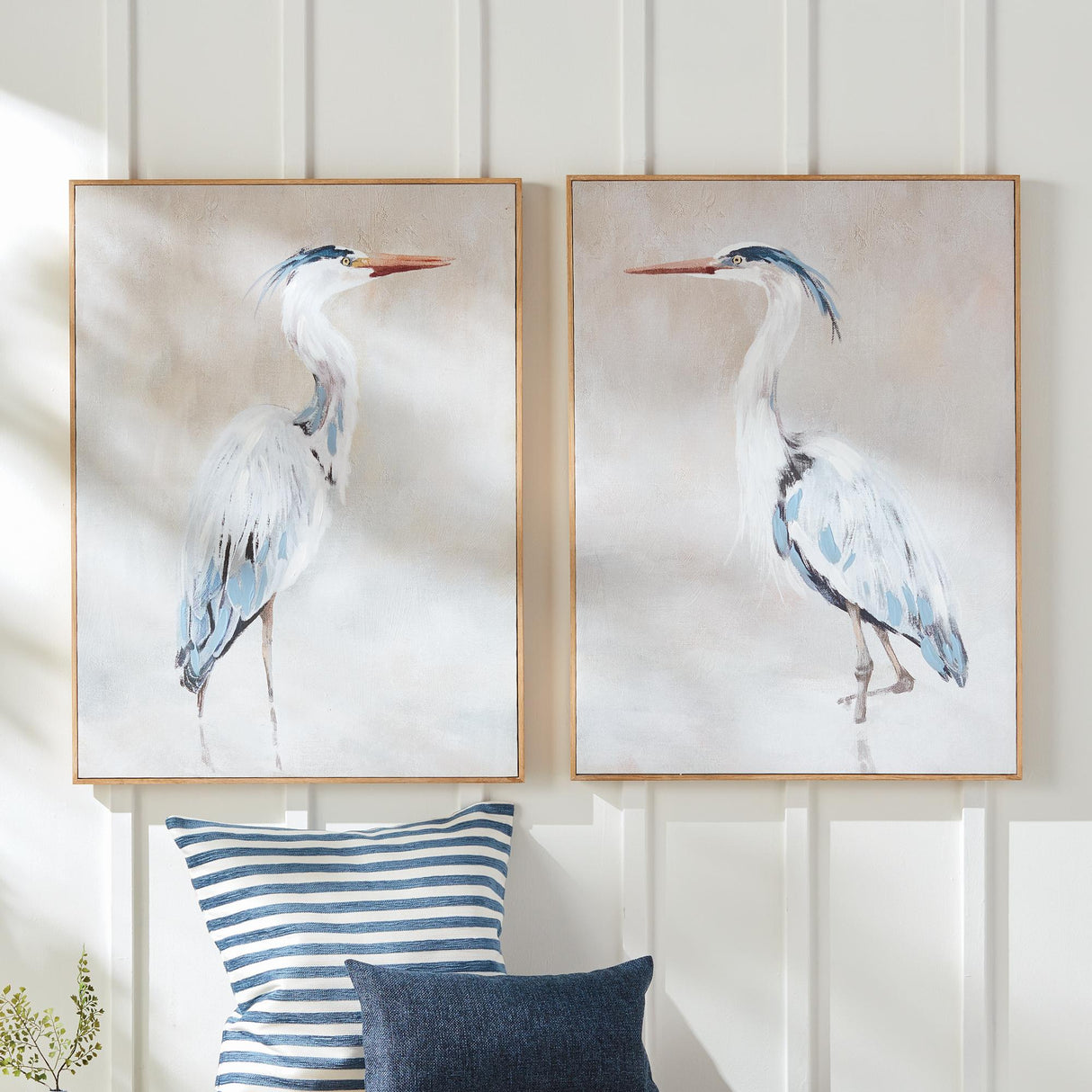 Napa Wrapped canvas, real walnut frame, handpainted details HERON PAIR HAND-EMBELLISHED GICLEES, SET OF 2