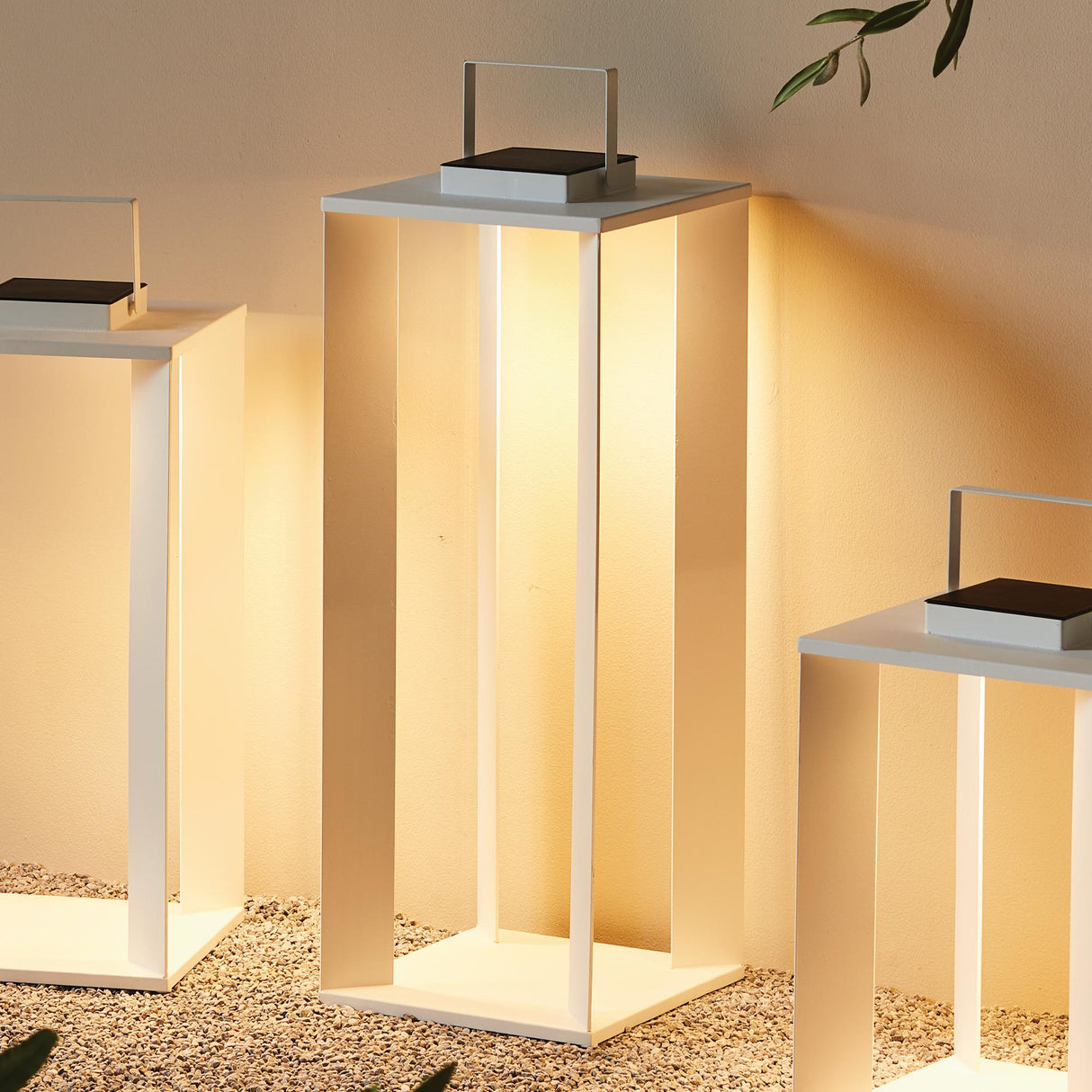 Napa Matte White HANLEY SOLAR LED LANTERN 30"