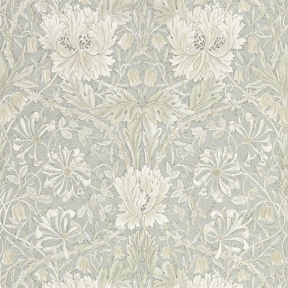 Morris & Co Pure Honeysuckle & Tulip Grey Blue Wallpaper