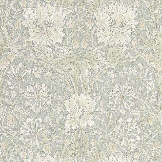 Morris & Co Pure Honeysuckle & Tulip Grey Blue Wallpaper