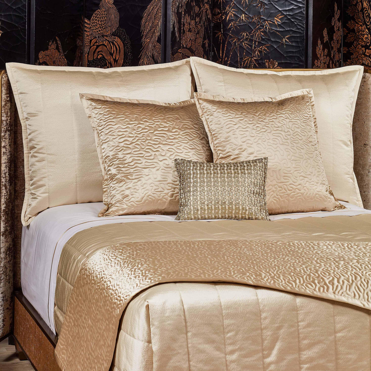 Ann Gish Champagne Queen Hammered Quilted Coverlet