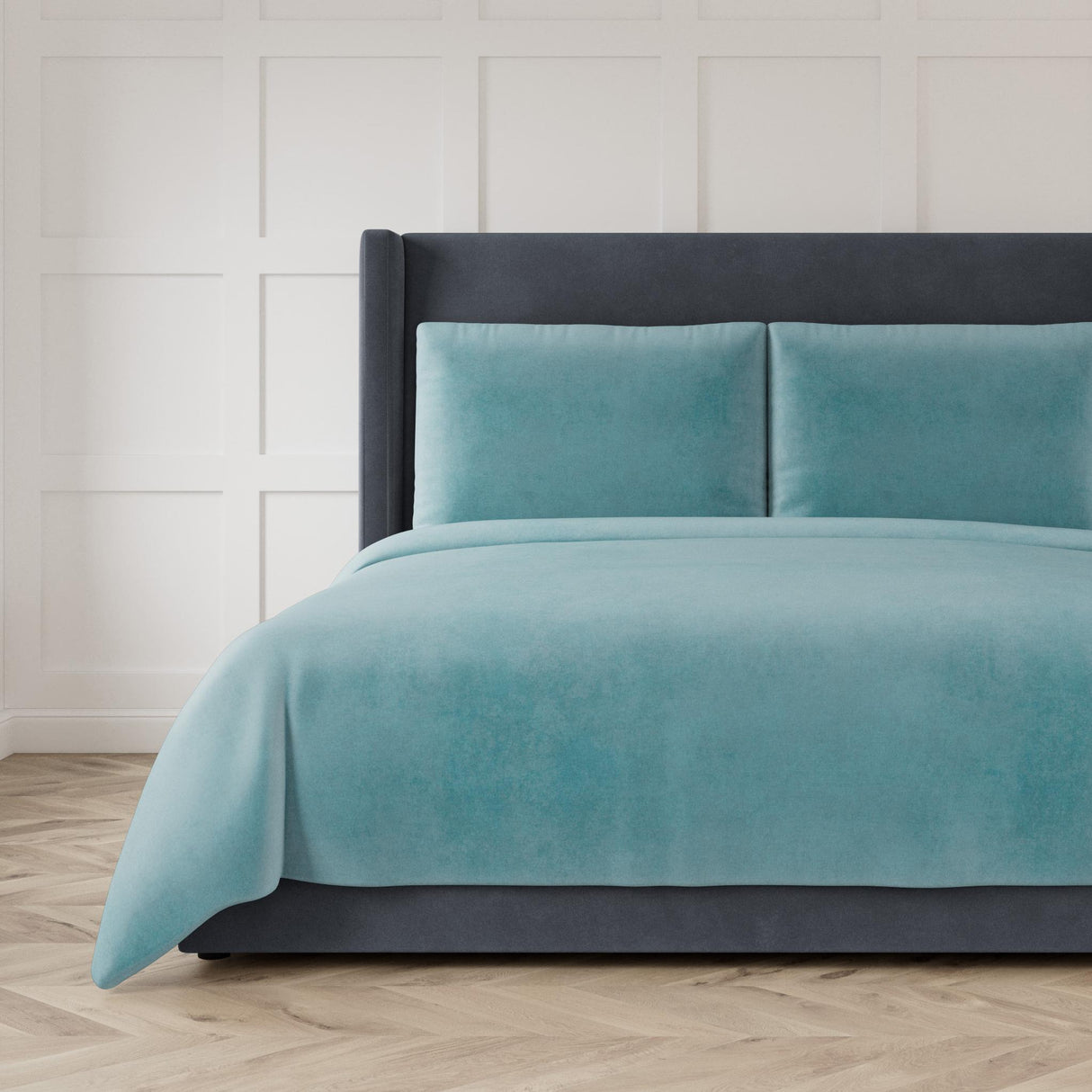 Ann Gish Amalfi Blue Queen Modern Velvet Coverlet