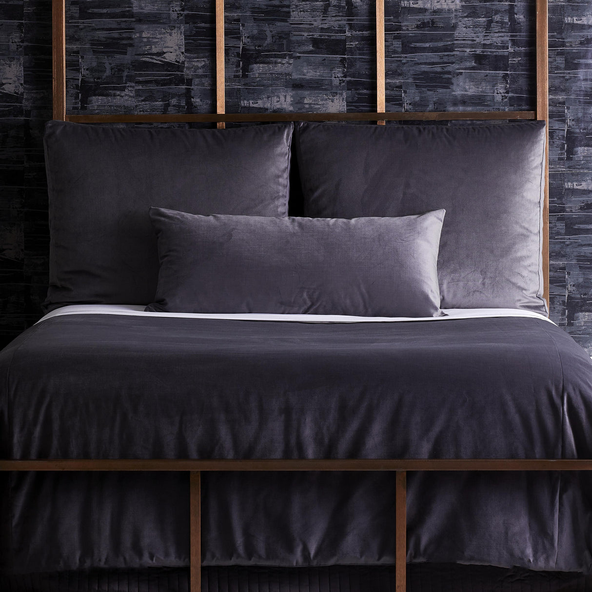 Ann Gish Charcoal Queen Modern Velvet Coverlet