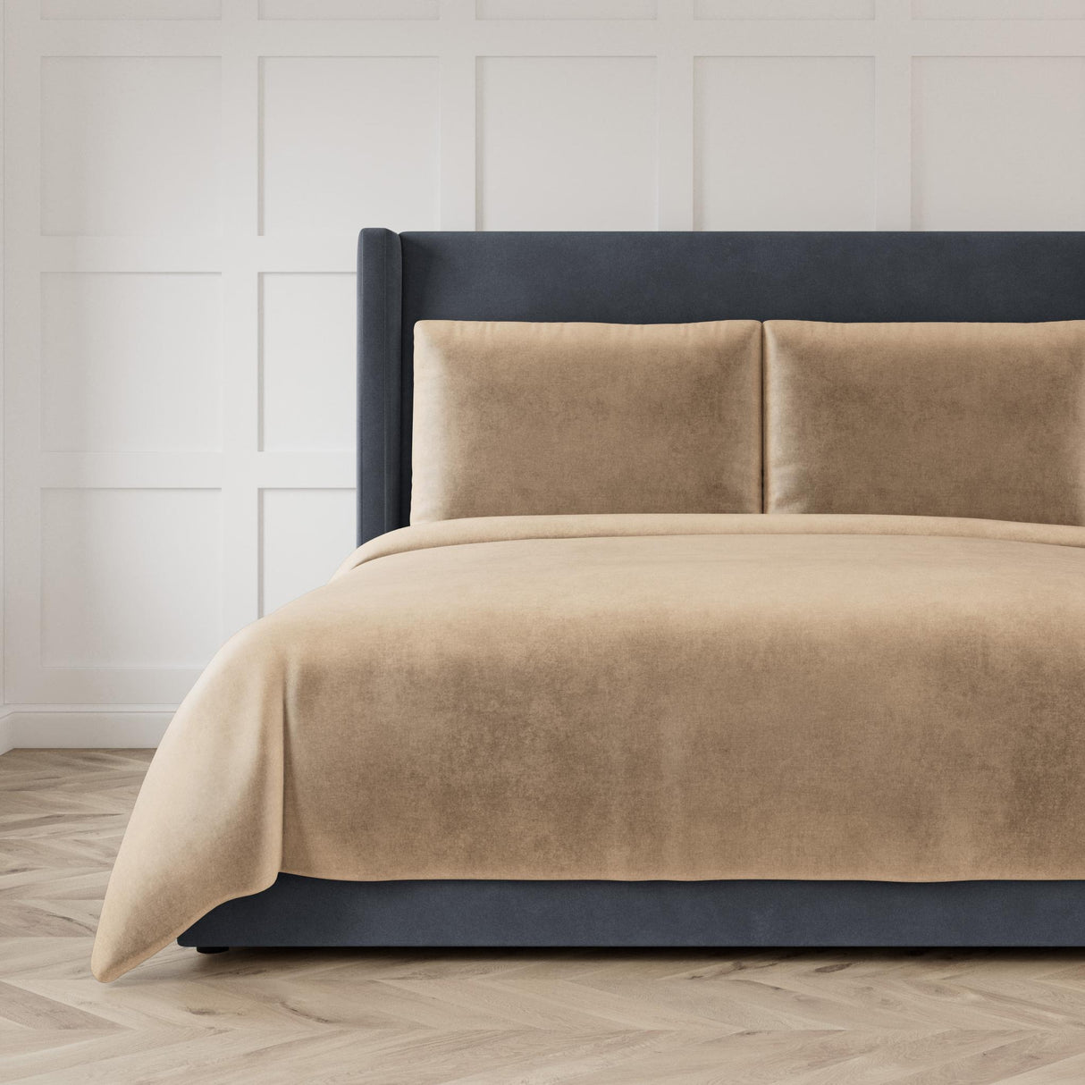 Ann Gish Taupe Queen Modern Velvet Coverlet