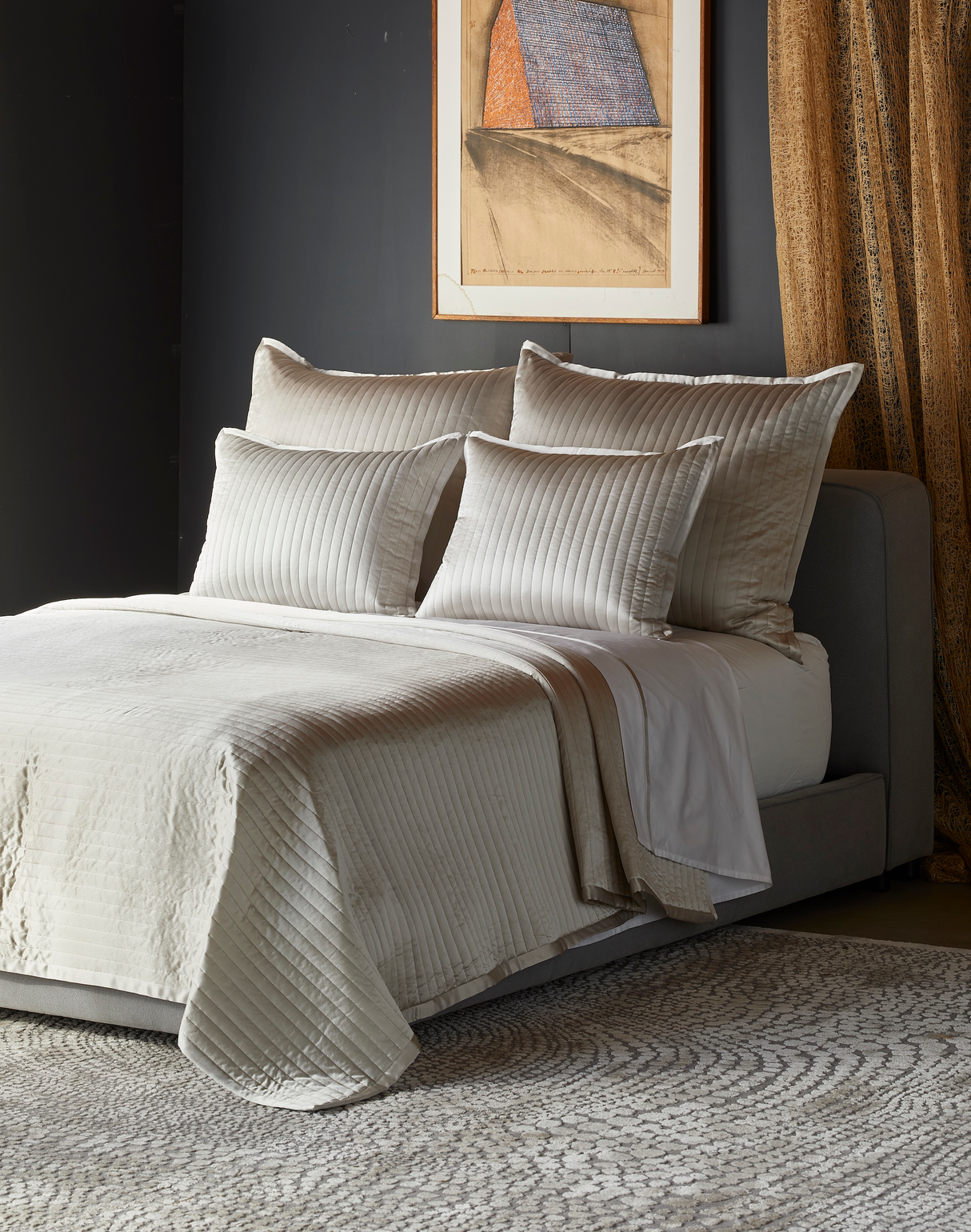 Ann Gish Silver Queen Charmeuse Channel Quilt Coverlet