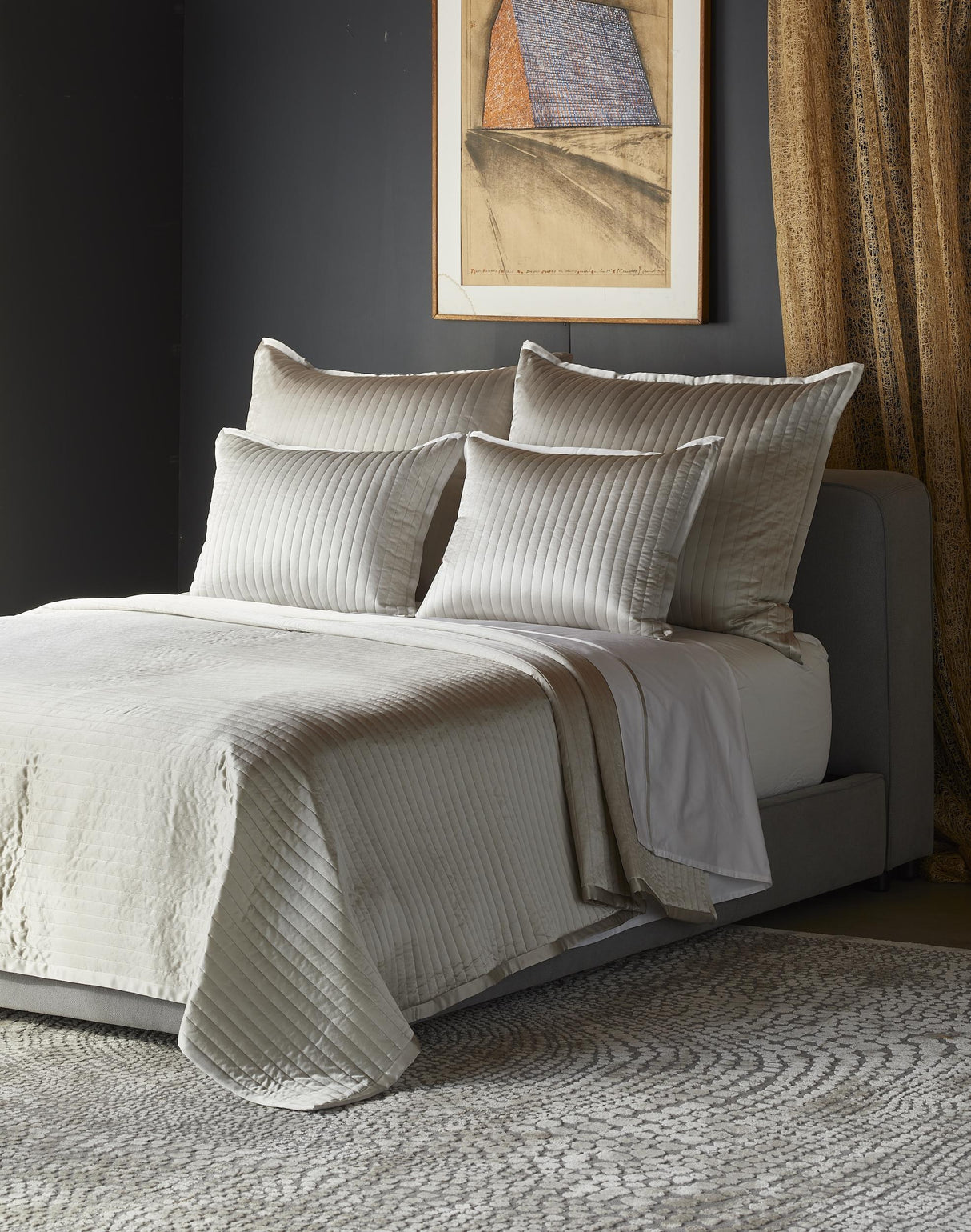 Ann Gish Silver Queen Charmeuse Channel Quilt Coverlet