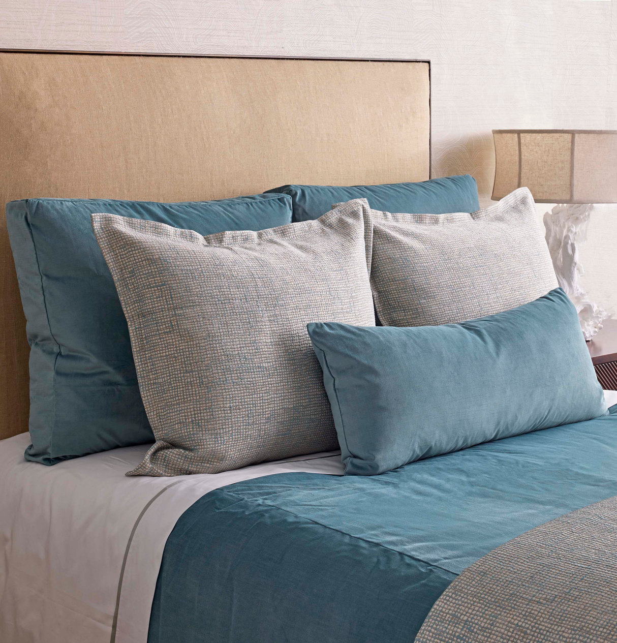 Ann Gish Aqua/Gold Queen Screen Coverlet