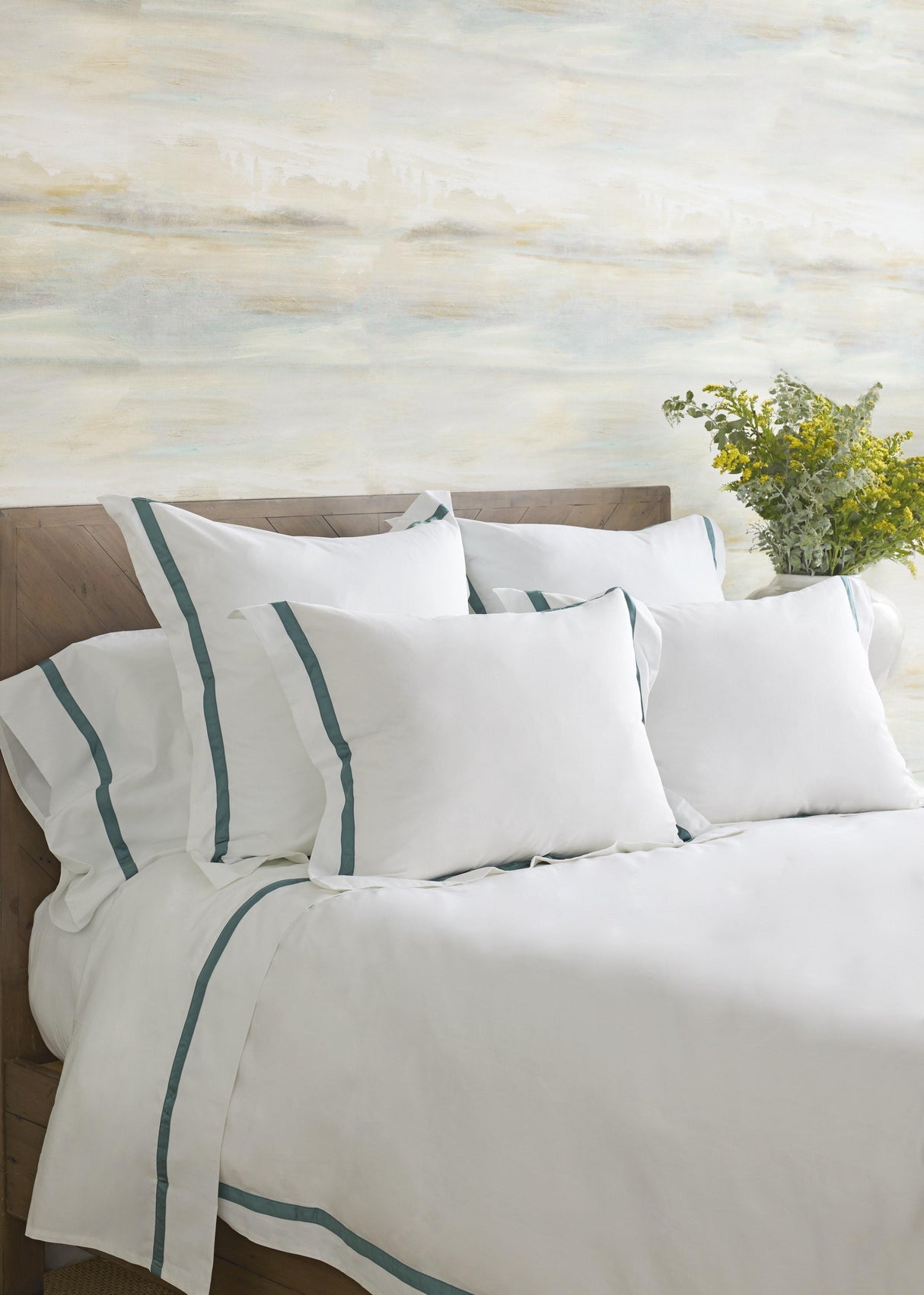 Ann Gish White/Caribbean King Ready-to-Bed Pillowcases