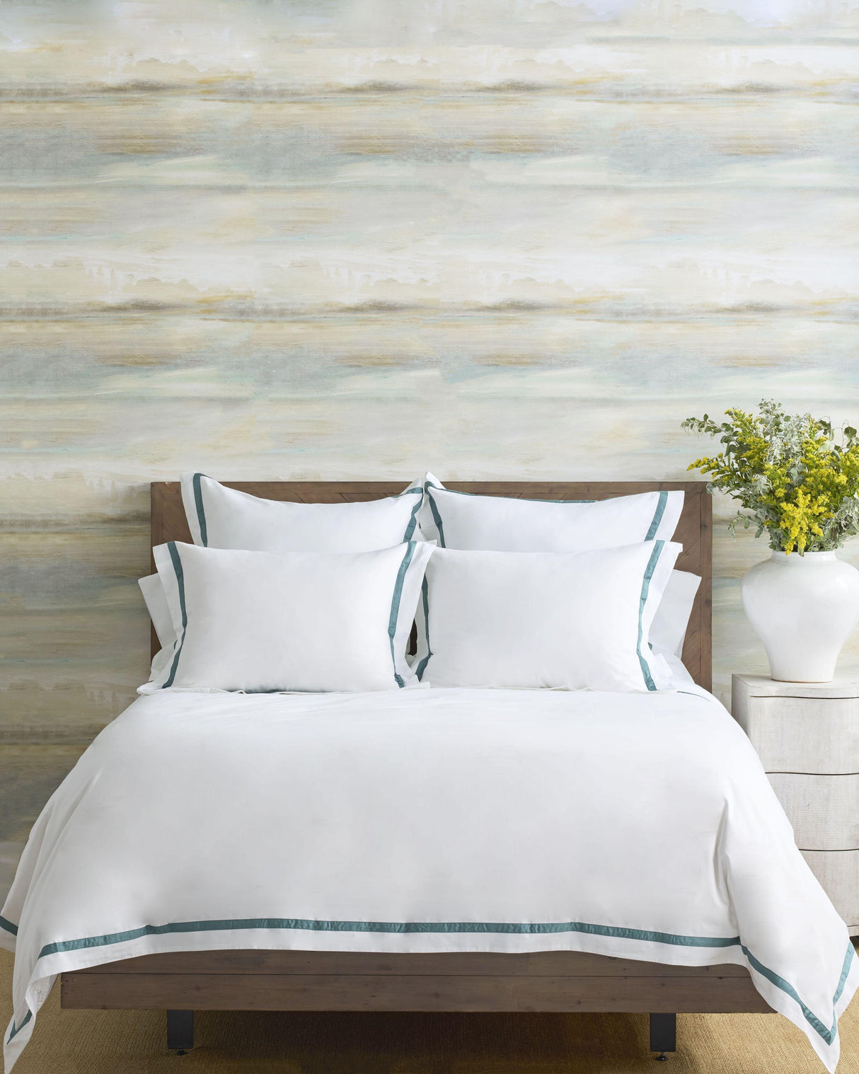 Ann Gish White/Caribbean King Ready-to-Bed Pillowcases