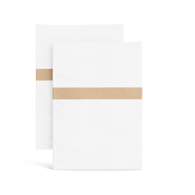 Ann Gish White/Taupe Std Ready-to-Bed 2.0 Cotton & Trim Pillowcases