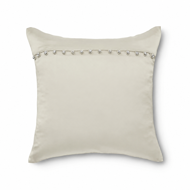Ann Gish Ivory 16x16 Charmeuse Pillow With Crystal Buttons