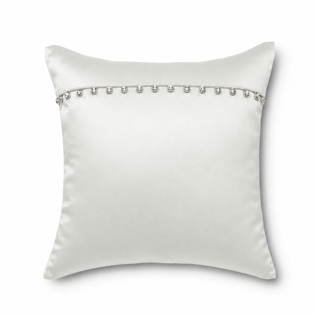 Ann Gish White 16x16 Charmeuse Pillow With Crystal Buttons