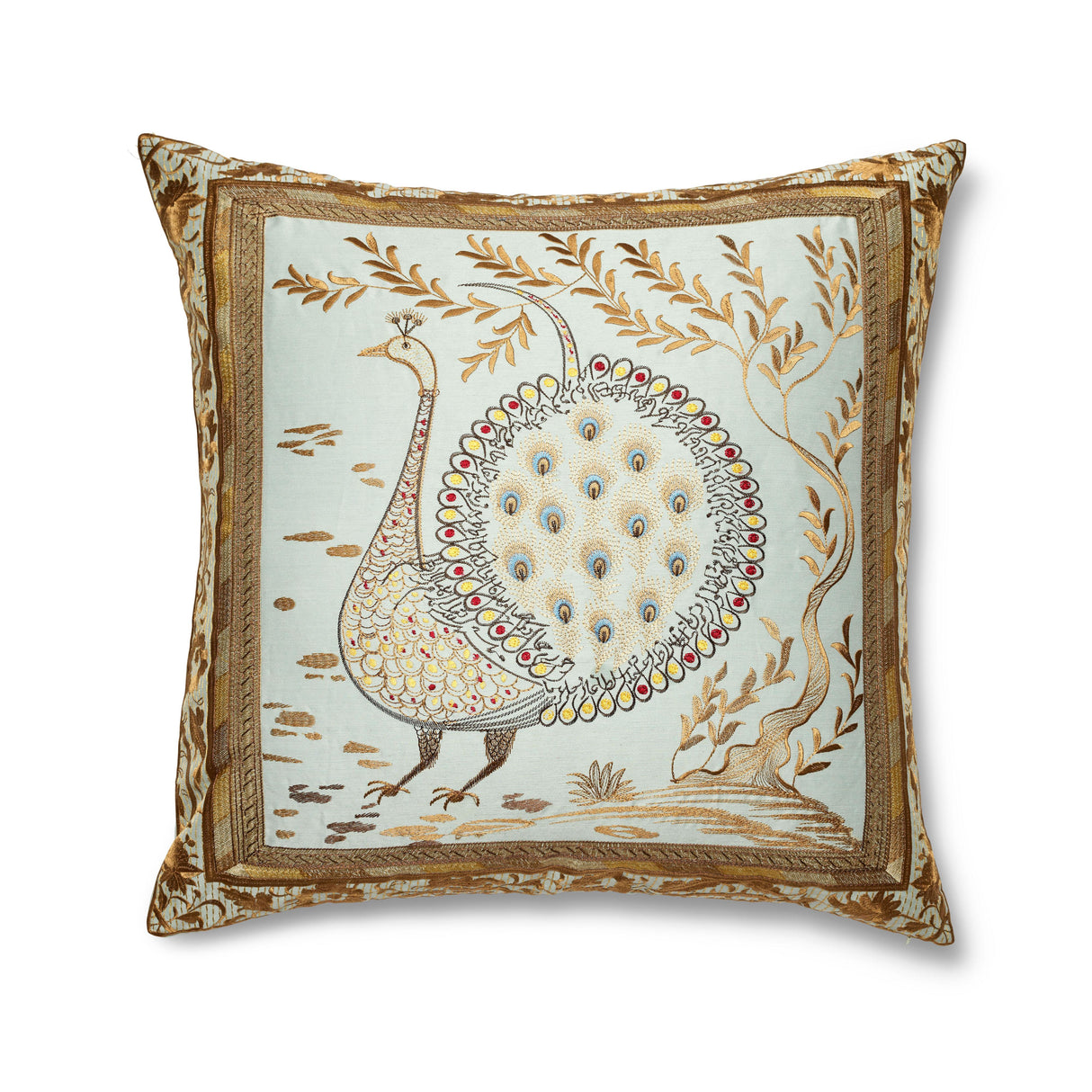 Ann Gish Aqua/Gold 24x24 Divani Peacock Pillow