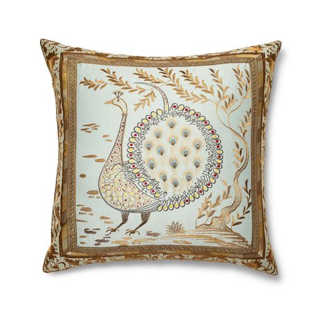 Ann Gish Aqua/Gold 24x24 Divani Peacock Pillow