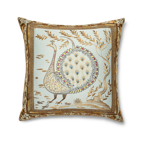 Ann Gish Aqua/Gold 24x24 Divani Peacock Pillow