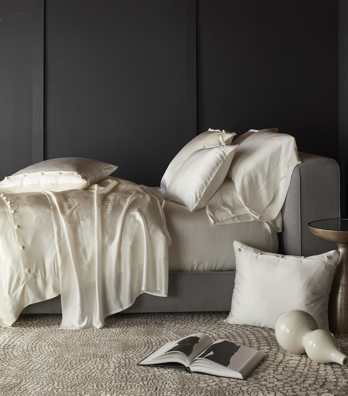 Ann Gish White Euro Charmeuse Sham With French Knots