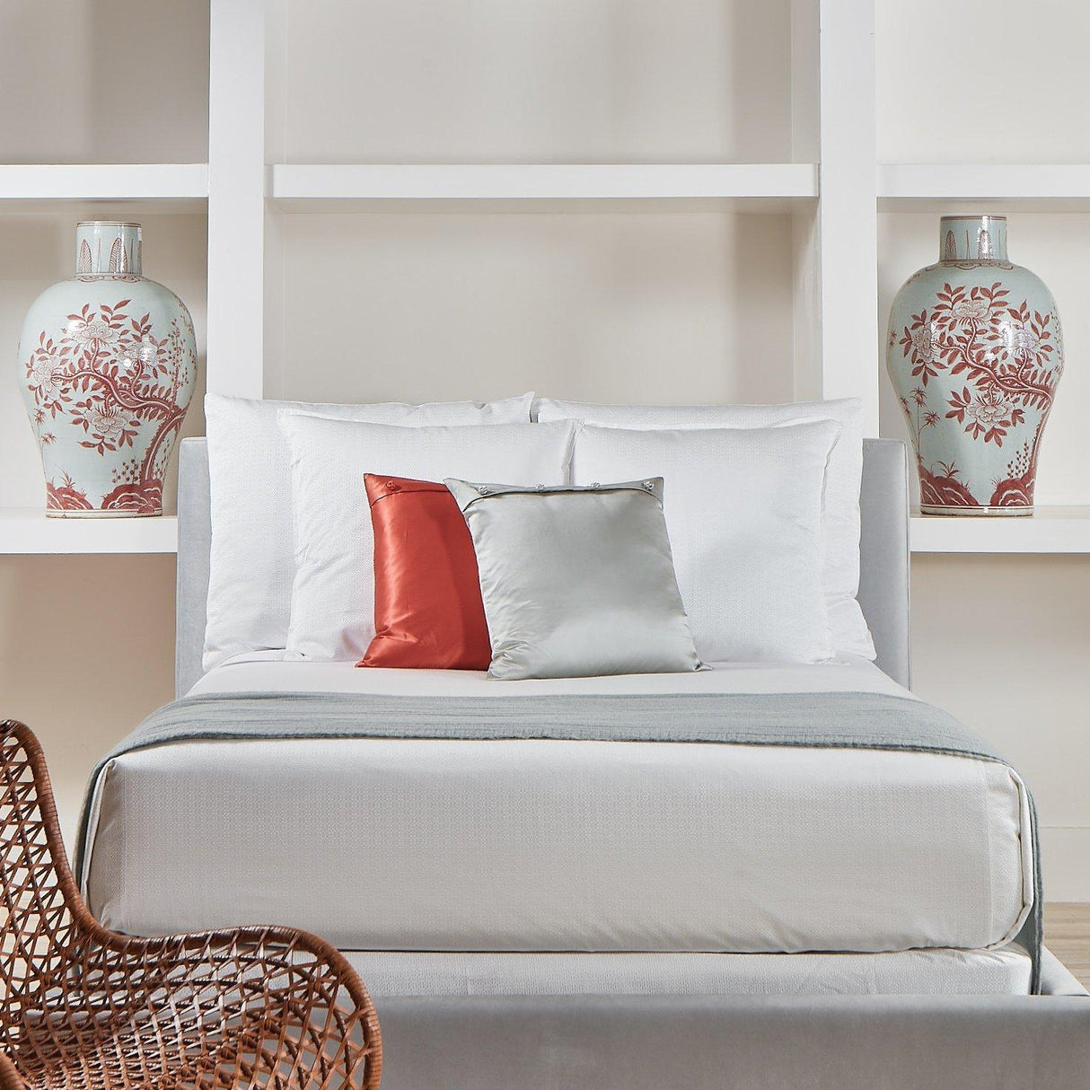 Ann Gish White Euro Charmeuse Sham With French Knots