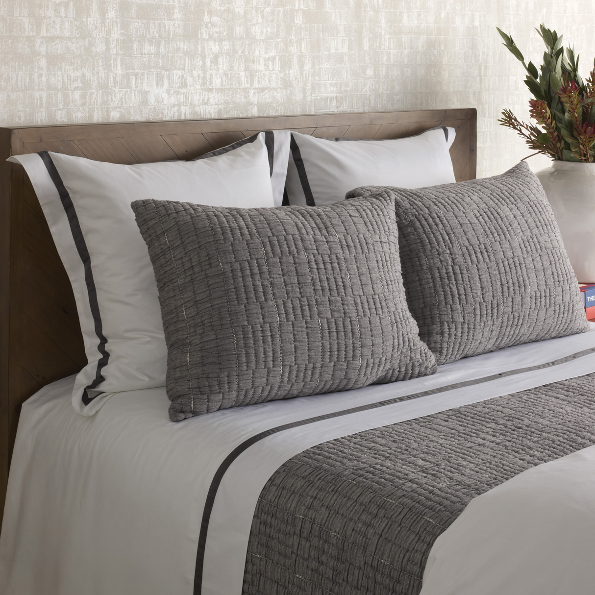 Ann Gish White/Grey Euro Ready-to-Bed 2.0 Cotton & Trim Sham