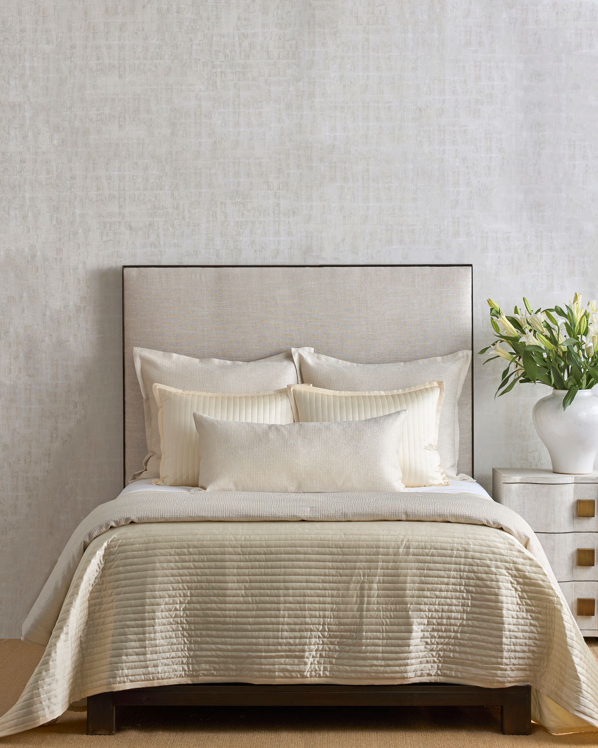 Ann Gish Ivory Standard Charmeuse Channel Quilt Sham