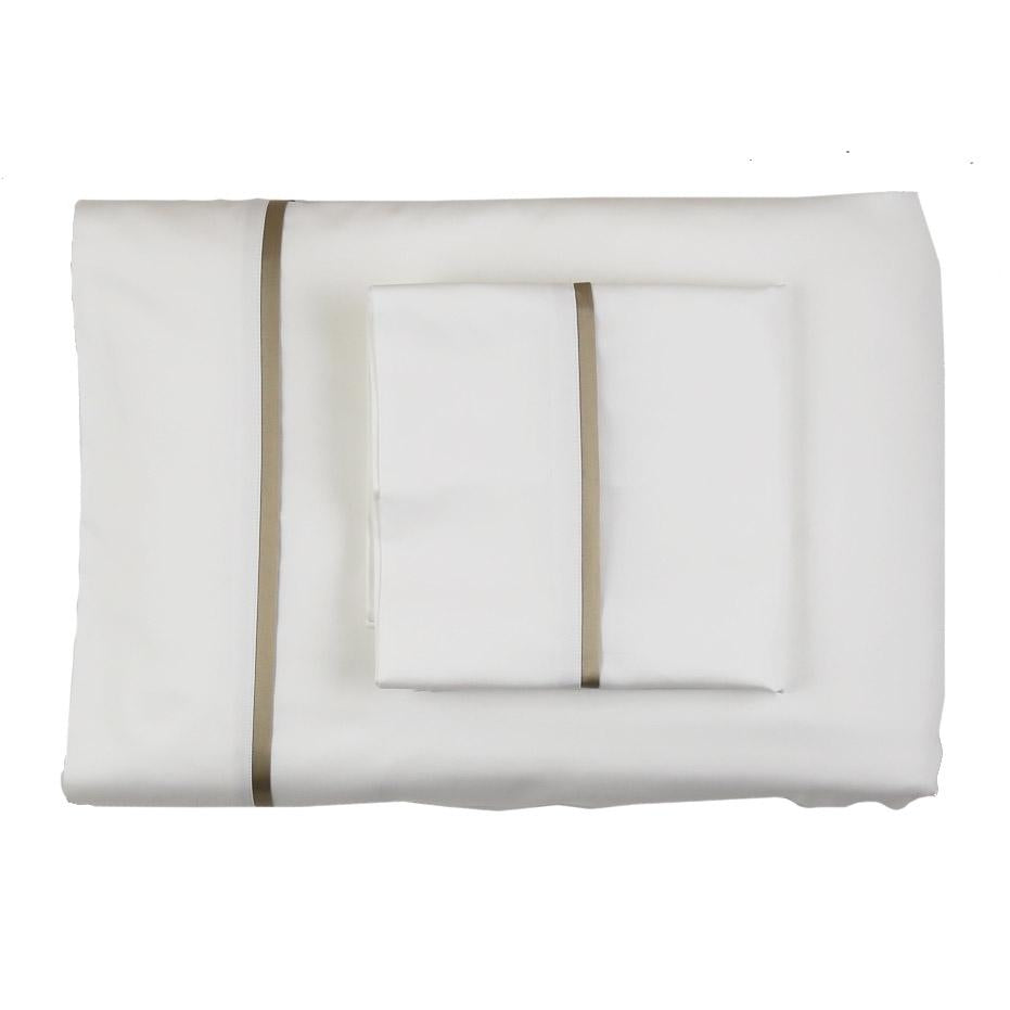 Ann Gish White Mystery king Silk Trim Sheet Set