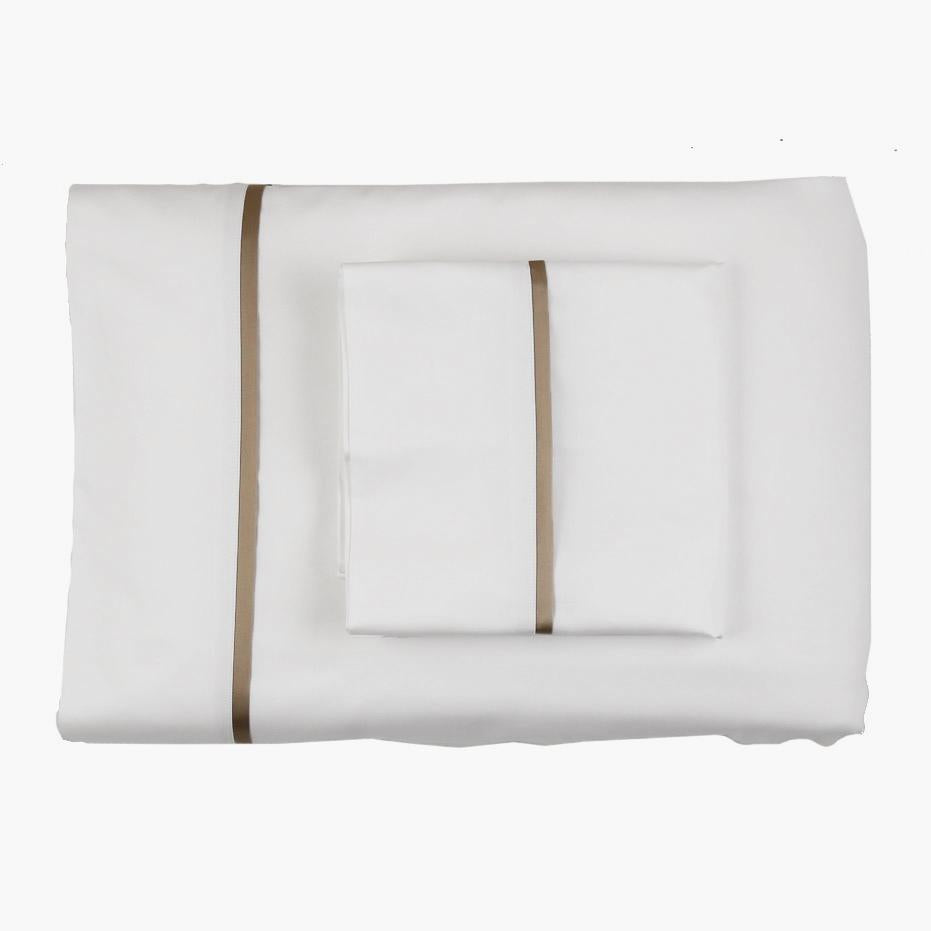 Ann Gish White Sand king Silk Trim Sheet Set