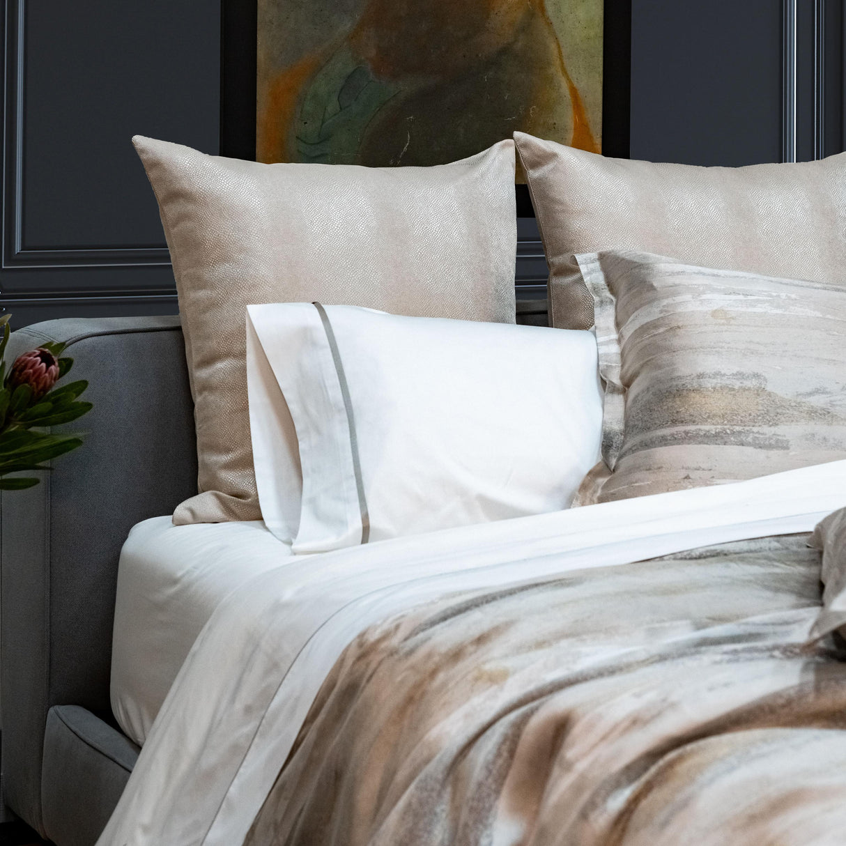 Ann Gish White Frost Queen Silk Trim Sheet Set