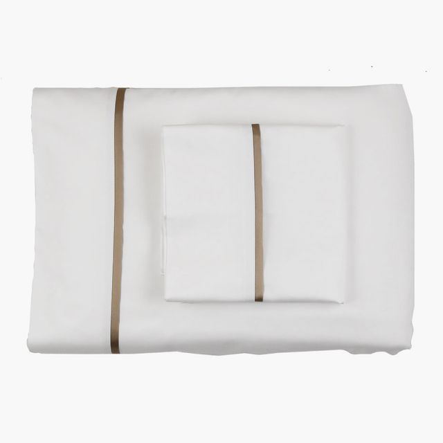 Ann Gish White/Sand Queen Silk Trim Sheet Set