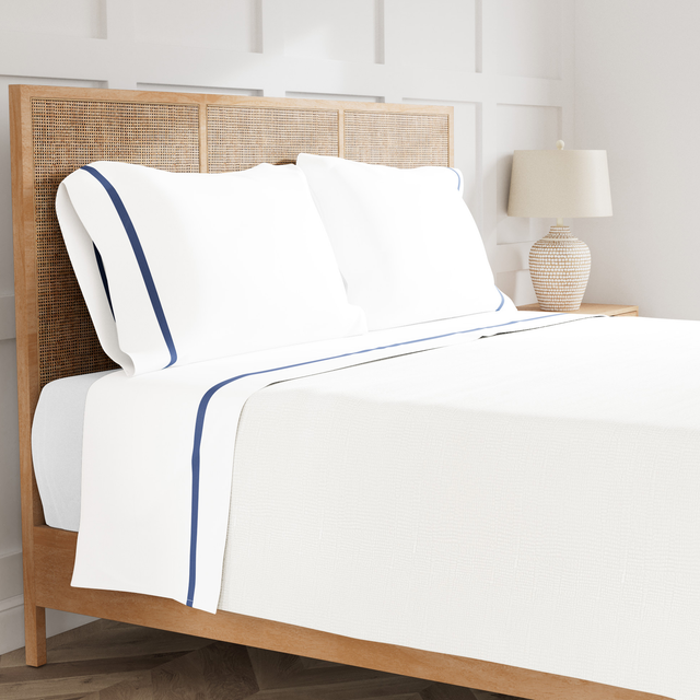 Ann Gish White/Periwinkle King Ready-to-Bed 2.0 Cotton & Trim Sheet Set