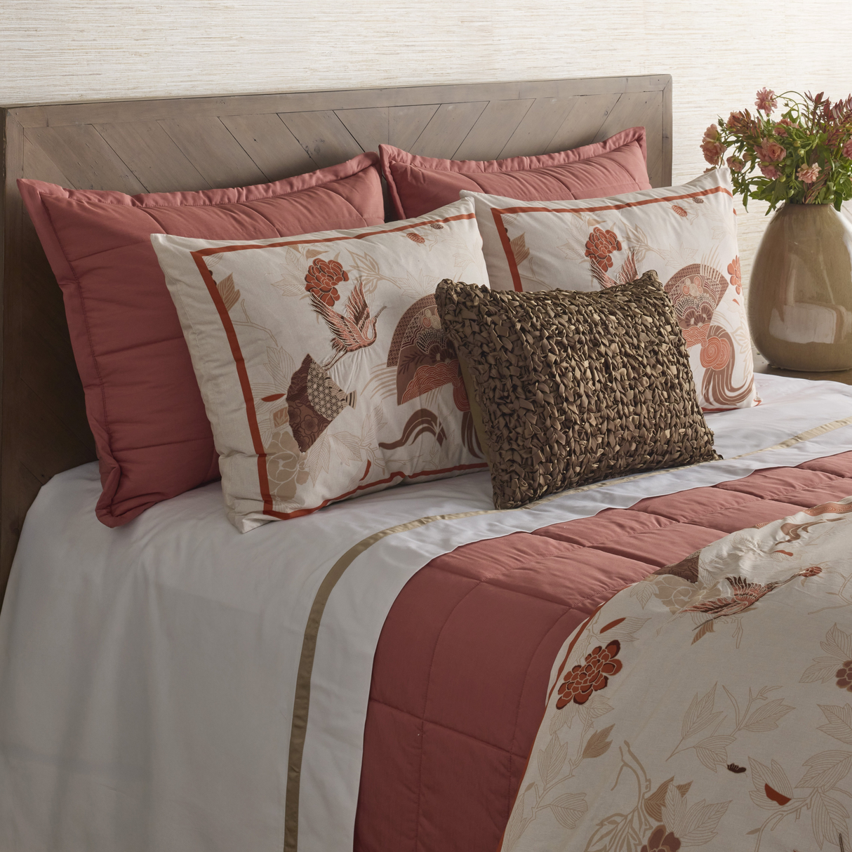 Ann Gish White/Taupe Queen Ready-to-Bed 2.0 Cotton & Trim Sheet Set