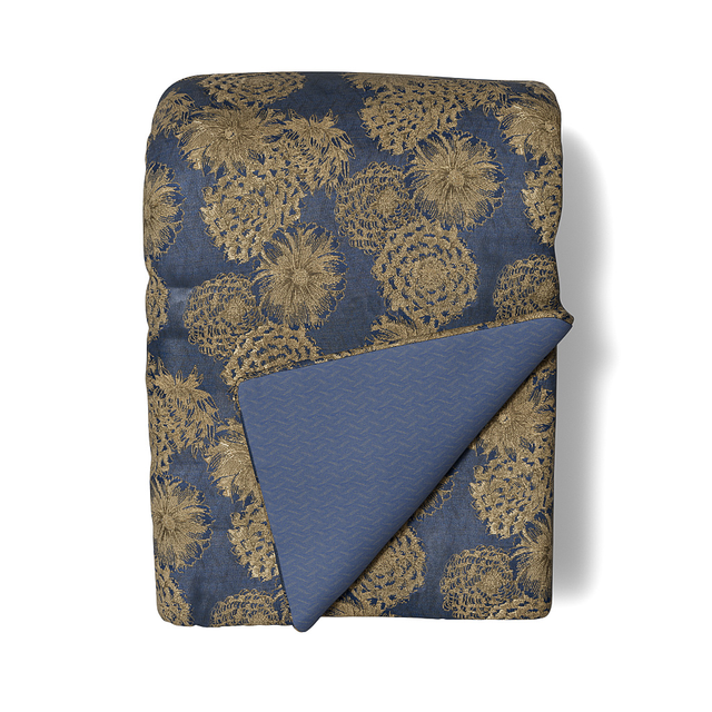 Ann Gish Blue 96x50 Chrysanthemum Throw