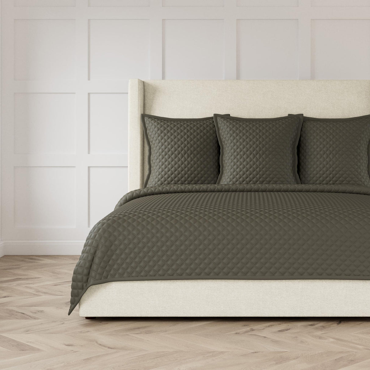 Ann Gish Charcoal King Double Diamond Coverlet Set - Charcoal