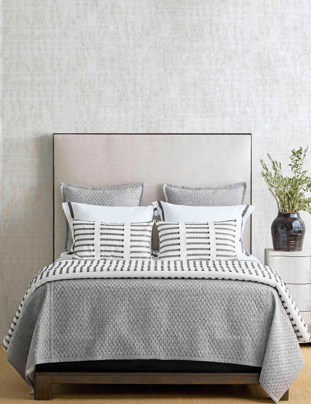 Ann Gish Grey Queen Faux Flax Coverlet Set