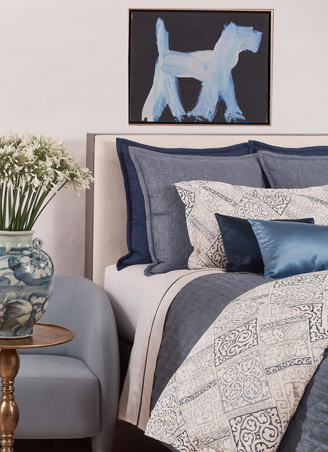 Ann Gish Stonewash Blue Queen Faux Linen Coverlet Set