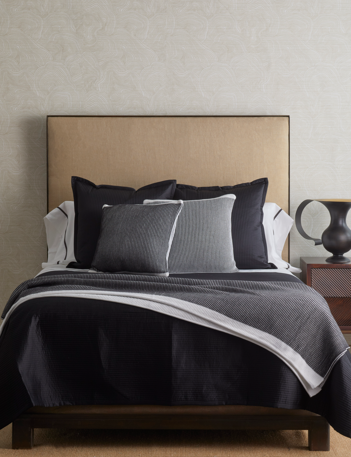 Ann Gish Black King Linea Coverlet Set