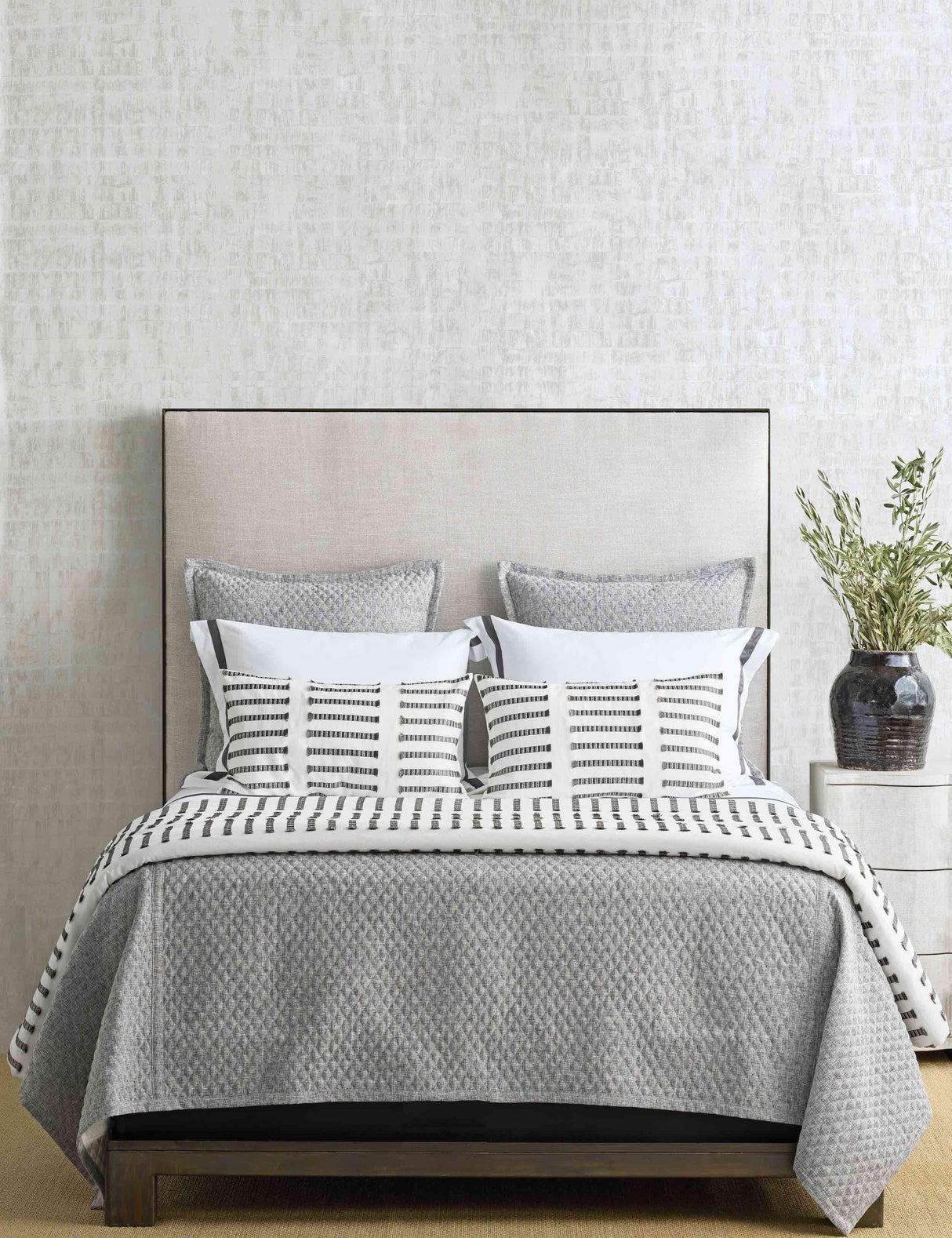 Ann Gish Grey Velvet Quilted Coverlet Set