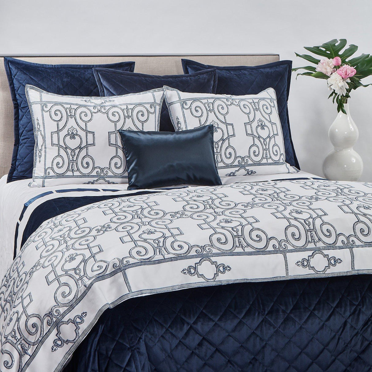 Ann Gish Navy King Velvet Coverlet Set