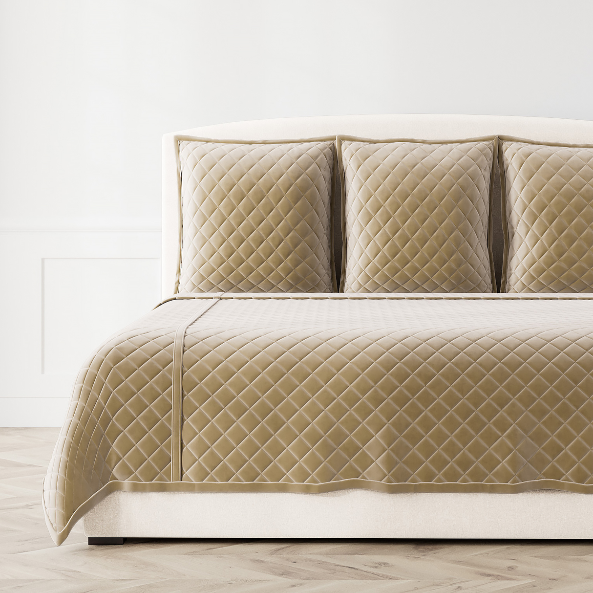 Ann Gish Taupe Queen Velvet Coverlet Set