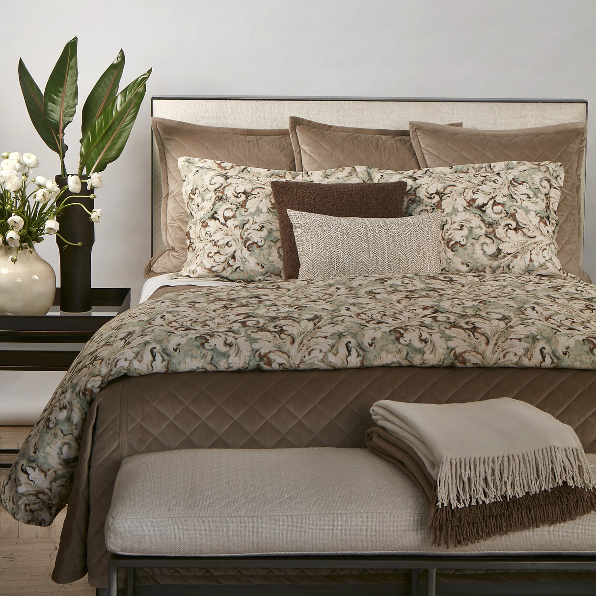 Ann Gish Taupe Queen Velvet Coverlet Set