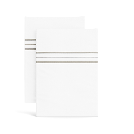 Ann Gish White Taupe King Hem Stripe Pillowcases