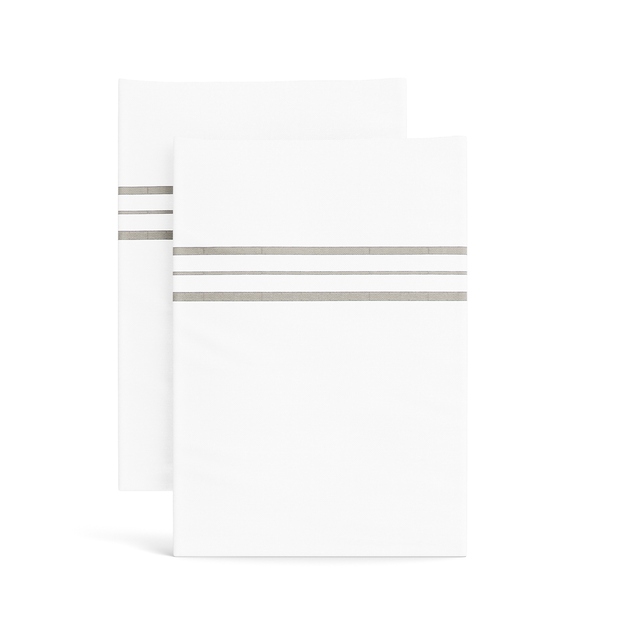 Ann Gish White Taupe King Hem Stripe Pillowcases