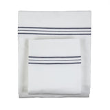 Ann Gish White Navy Cal King Hem Stripe Sheet Set