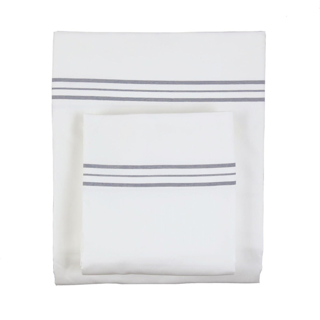 Ann Gish White Grey King Hem Stripe Sheet Set