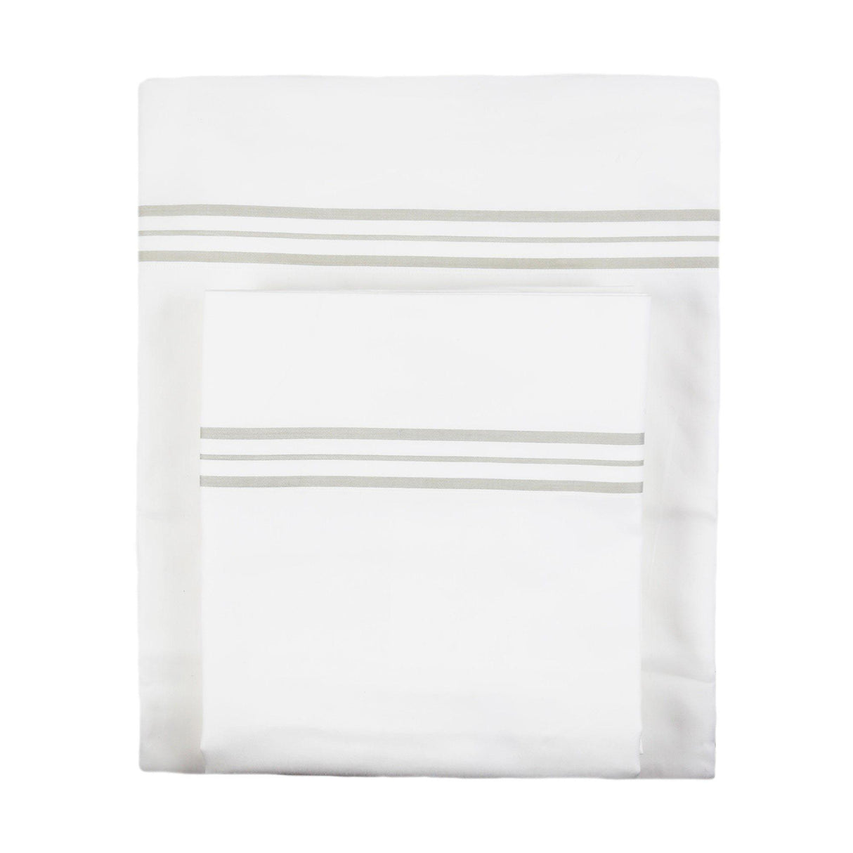Ann Gish White Taupe Cal King Hem Stripe Sheet Set